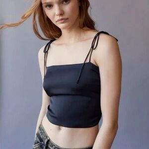 Urban Outfitters black silky tie strap smocked back crop top size small